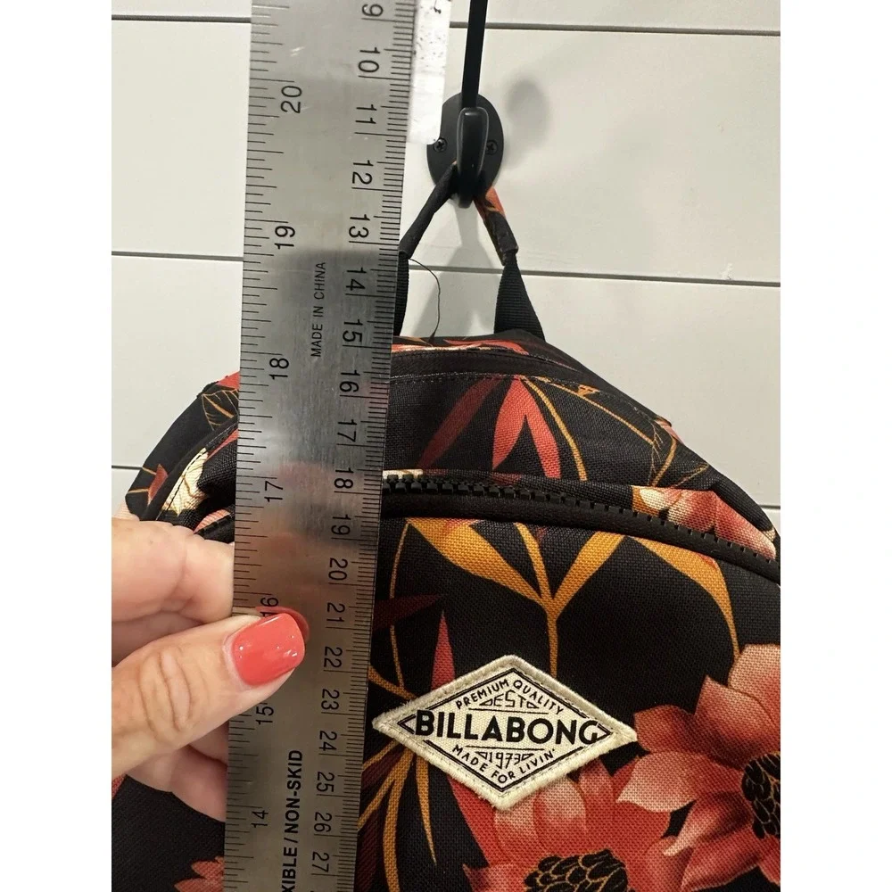 Billabong Roadie Black & Orange Tropical Floral Print Large Backpack 18